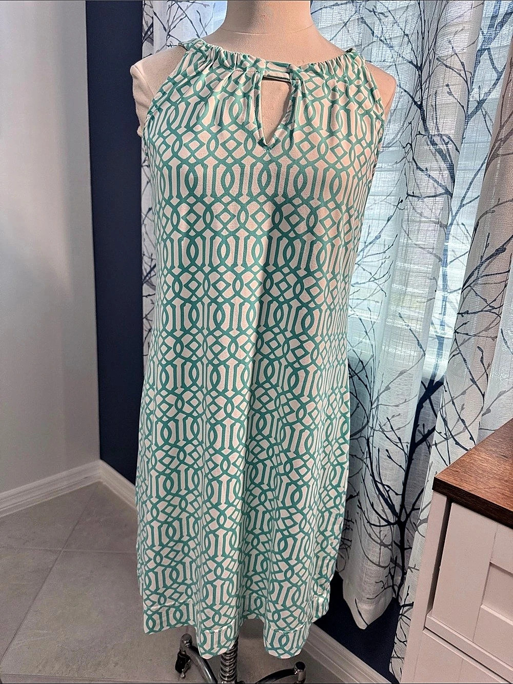 Anthony's Geometric Mini Dress in Green & White Size Large Like New